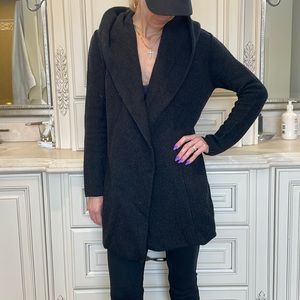 Black long cardigan with hood by Vince